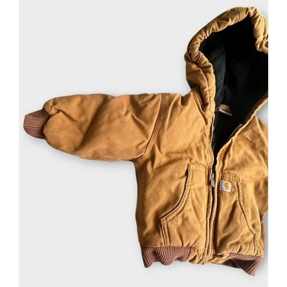 Carhartt Baby Toddler Jacket 18M Brown Hooded Quilt Lined Full Zip Coat 18 Month